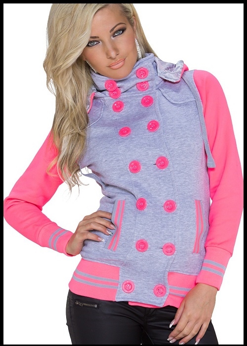 Blød sweat jakke grå-neon rosa